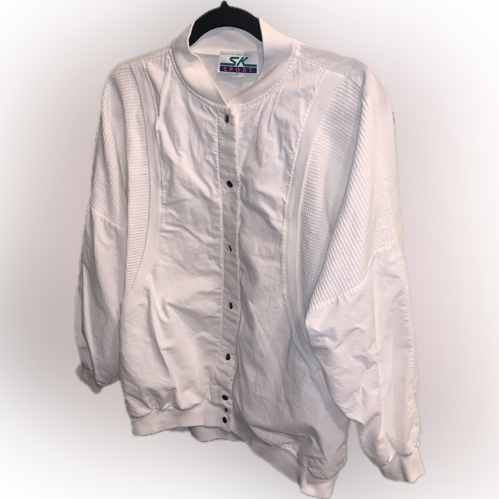 SK Sport Vintage White Cotton Jacket Batwing Sleeve Size Large